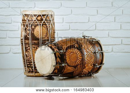 variation of beautiful ethnic indian drums dholak