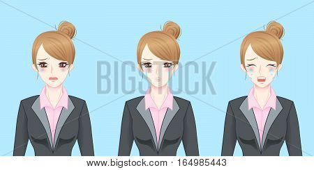 cartoon business woman cry and feel sad