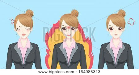 cartoon business woman feel angry and unhappy