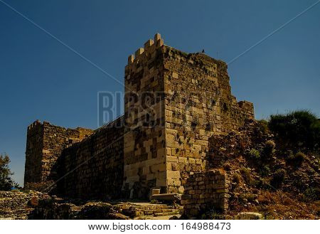 Ruins of crusaders fort in Byblos Jubayl Lebanon