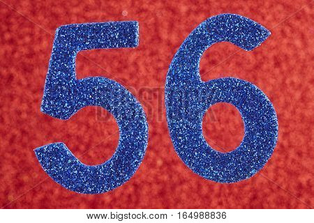 Number fifty-six blue color over a red background. Anniversary. Horizontal