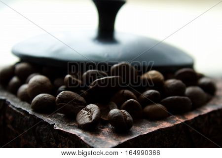 Picture of an old box full of coffee.
