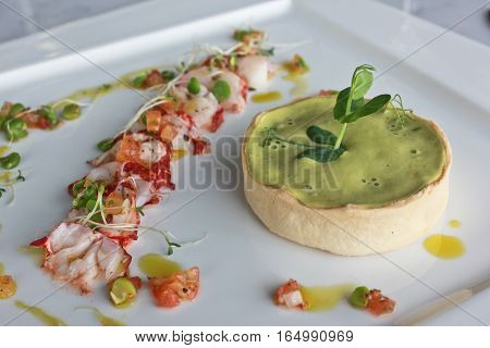 Lobster and green pea tart with fresh vegetable