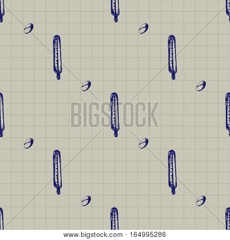 Healthcare and medicine. Vector doodle seamless pattern with thermometer and pills. Medical hand drawn icons on checkered background.