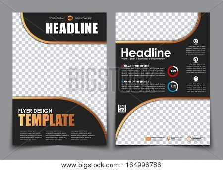 Template 2 A4 Pages In Black With Bronze Elements.
