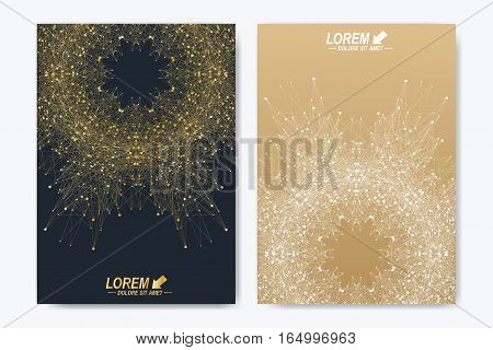 Modern vector template for brochure leaflet flyer cover catalog magazine or annual report. Golden layout in A4 size. Business, science and technology design book layout. Presentation with mandala