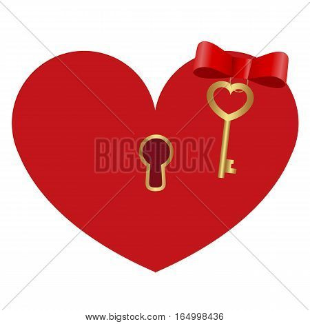icon red heart shaped lock with a Golden key on white background. cute pattern to decorate or congratulations for a wedding or Valentine's day.vector illustration.