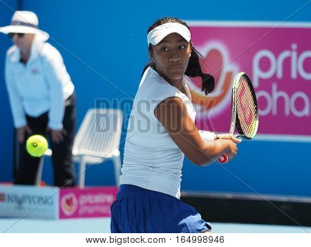 Melbourne Australia - January 10 2017: Raising Australian Tennis teenager Destanee Aiava preparing for the Australian Open at the Kooyong Classic Exhibition tournament