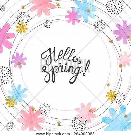 Circle Floral Frane. Vector Spring Illustration With Colorful Flowers.