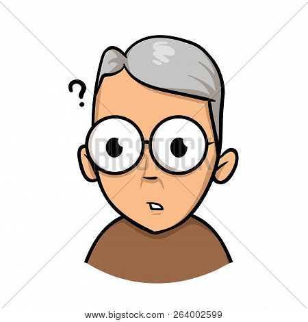 Senior Mature Man Having Trouble Because Of Vision Problems. Flat Design Icon. Flat Vector Illustrat