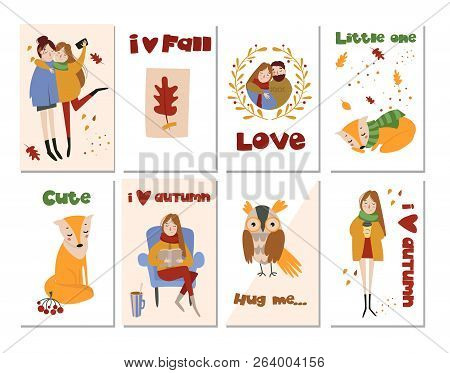Collection Of Autumn Cards Template With Hand Drawn Elements