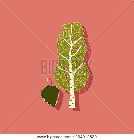 Paper Sticker On Stylish Background Plant Betula