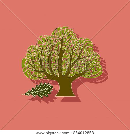 Paper Sticker On Stylish Background Plant Quercus