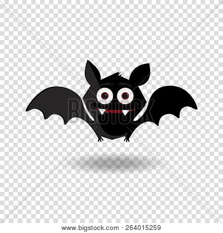 Cute Flying Cartoon Bat With Fangs And Red Eyes Isolated On Transparent Background.halloween Clip Ar
