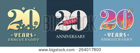 20 Years Anniversary Celebration Set Of Vector Icon, Logo. Template Graphic Design Elements For 20th