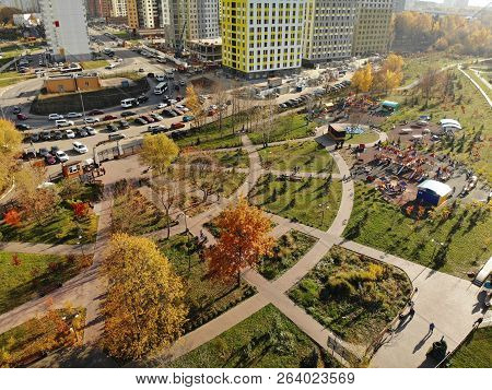 Khimki, Russia - October 17. 2018. Ecological Landscape Park Eco Bereg