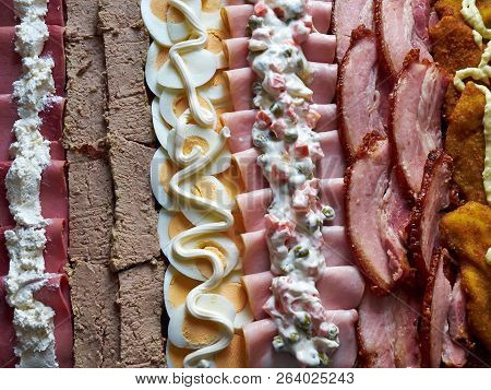 Selection Of Smoerrebroed Danish Open Faced Sandwiches On A Serving Plate