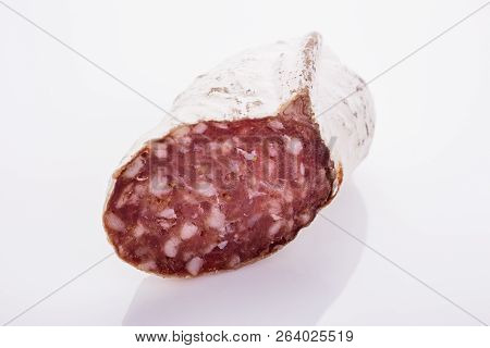Saucisson Sec Delicious French Salami On A White Background