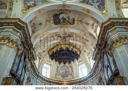 Bergamo, Italy - March 7, 2017: Paintings And Decorations In The Ceiling Of The Presbytery Of The Ca