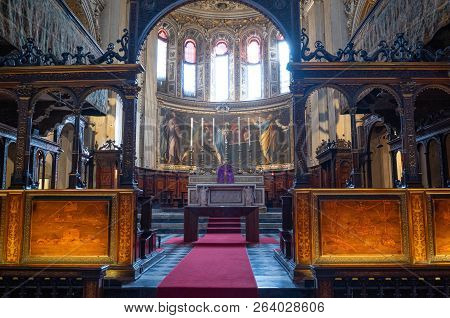 Bergamo, Italy - March 7, 2017: Paintings And Decorations In The Presbytery Of The S- Maria Maggiore