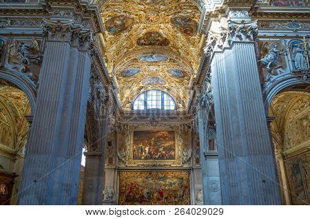 Bergamo, Italy - March 7, 2017: Paintings And Decorations In The Transept  Of The S- Maria Maggiore 