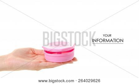 Repellent Against Moths In A Pink Box In Hand Pattern On A White Background Isolation