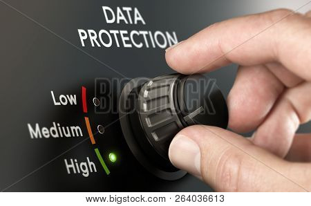 Cybersecurity Concept. Man Switching Personal Data Protection System To The Highest Position.