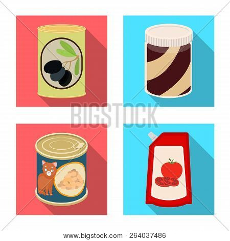 Vector Design Of Can And Food Logo. Set Of Can And Package Vector Icon For Stock.