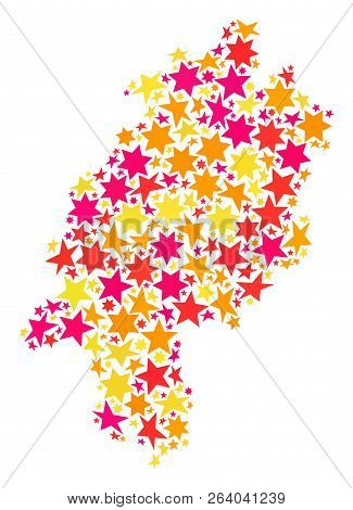 Map Of Hesse State Created With Colored Flat Stars. Vector Colored Geographic Abstraction Of Map Of 
