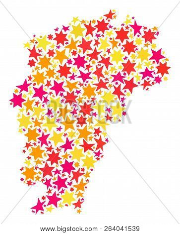 Map Of Jiangxi Province Composed With Colored Flat Stars. Vector Colored Geographic Abstraction Of M