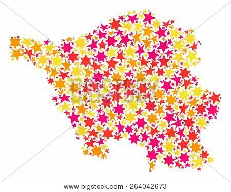 Map Of Saarland Map Created With Colored Flat Stars. Vector Colored Geographic Abstraction Of Map Of