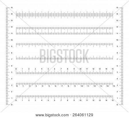 Set Measuring Scales For School Ruler. Different Variations Of Metric Measurement Readings In Centim