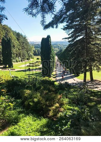 Kislovodsk, Russia - September 19, 2018: Above View Of Walking People In Kislovodsk National Park. K