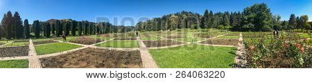 Kislovodsk, Russia - September 19, 2018: Panoramic View Of Flower Garden Of Kislovodsk National Park