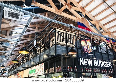 Pyatigorsk, Russia - September 20, 2018: Touristic Food Court Gastromarket Cuisine Of The World In P