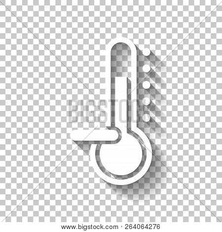 Thermometer, Cold. Subzero Temperature. White Icon With Shadow O