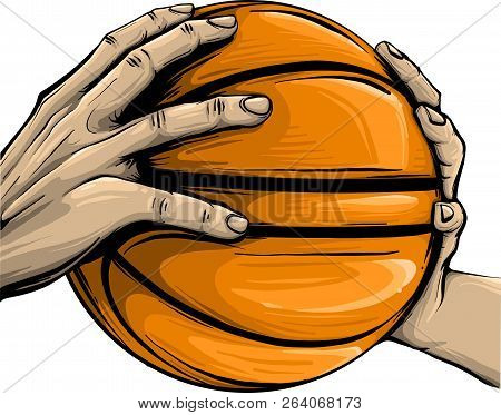 Vector Hand And Basketball Isolated On White