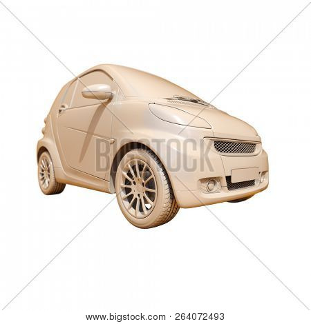 3d Small Modern Compact Car with Glossy Paint, Hi-Detailed Micro Car Template Mockup, Urban Electric Mini Car for Branding Corporate Identity Logo Design, Eco-Friendly Hi-Tech Vehicle, Small Vehicle