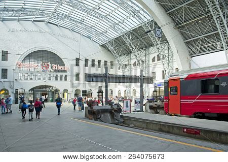 Bergen, Norway - July 15, 2018: Train Standing On The Platform Of The Railway Station - Bergen Stati