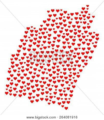 Collage Map Of Manipur State Designed With Red Love Hearts. Vector Lovely Geographic Abstraction Of 