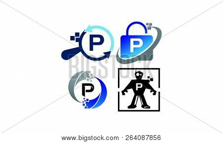 Technology Application P Template Set Logo Design