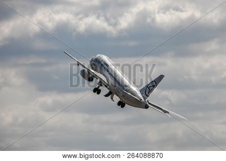 Zhukovsky, Russia - August 28, 2015: Sukhoi Superjet 100 On Takeoff