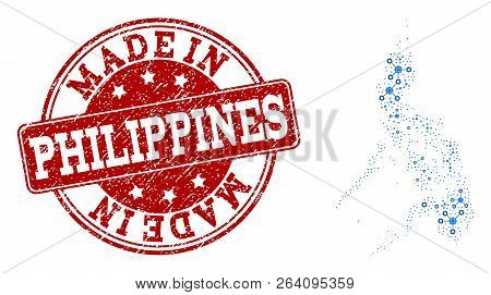 Map Of Philippines Vector Mosaic And Made In Grunge Stamp. Map Of Philippines Formed With Blue Cog L