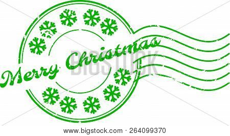 Grunge Merry Christmass Word With Sonw Flake Icon Round Rubber Seal Stamp With Watermark On White Ba