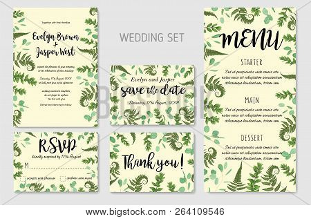 Wedding Invitation, Floral Invite, Thank You, Rsvp Card Design: Green Fern Leaves Greenery, Eucalypt