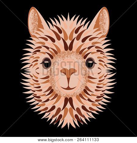 Alpaca Face. Vector Illustration. Geometric Style. Isolated On Black Background. Animal From Peru. F