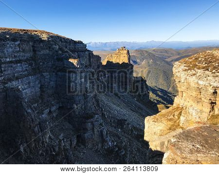 Travel To North Caucasus Region Region - Mountain Gorge Of Bermamyt Plateau At Autumn Morning