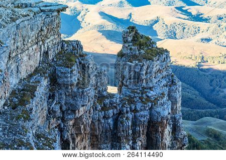 Travel To North Caucasus Region Region - View Of Old Rocks Of Bermamyt Plateau At Autumn Morning