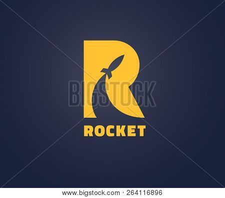 Creative Rocket In R Letter Vector Logo Design. Vector Sign. Character Logotype Symbols. Logo Icon D