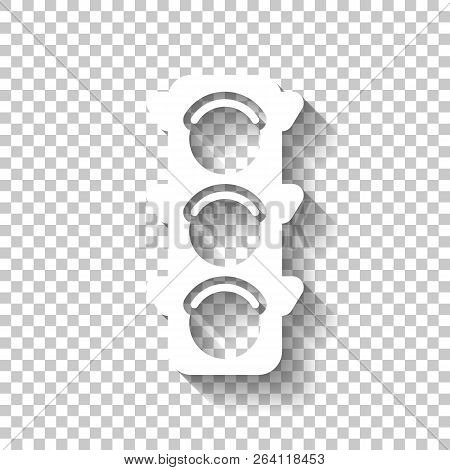 Traffic Light Icon. White Icon With Shadow On Transparent Backgr